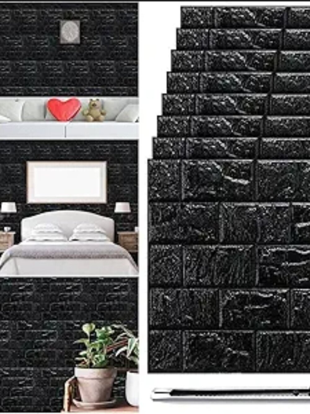 Black Faux Brick Wall Peel & Stick Panels~ 30 Pc. New.
